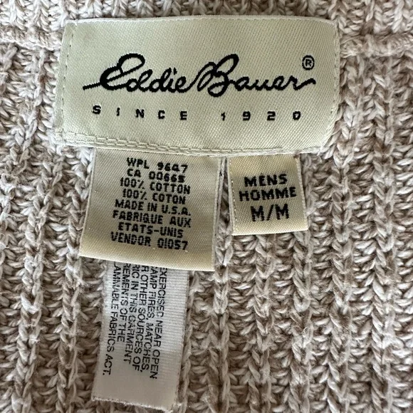 Eddie Bauer Vintage Beige Knit Sleeveless Sweater Vest Made in USA 100% Cotton - Picture 2 of 3